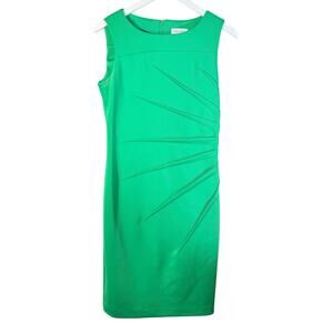 Calvin Klein Sheath Dress 8 Green Starburst Stretch Sleeveless Career